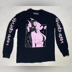 Lewd Complex Anime Demon Sexy Graphic T-shirt Women Medium Black Long Sleeve